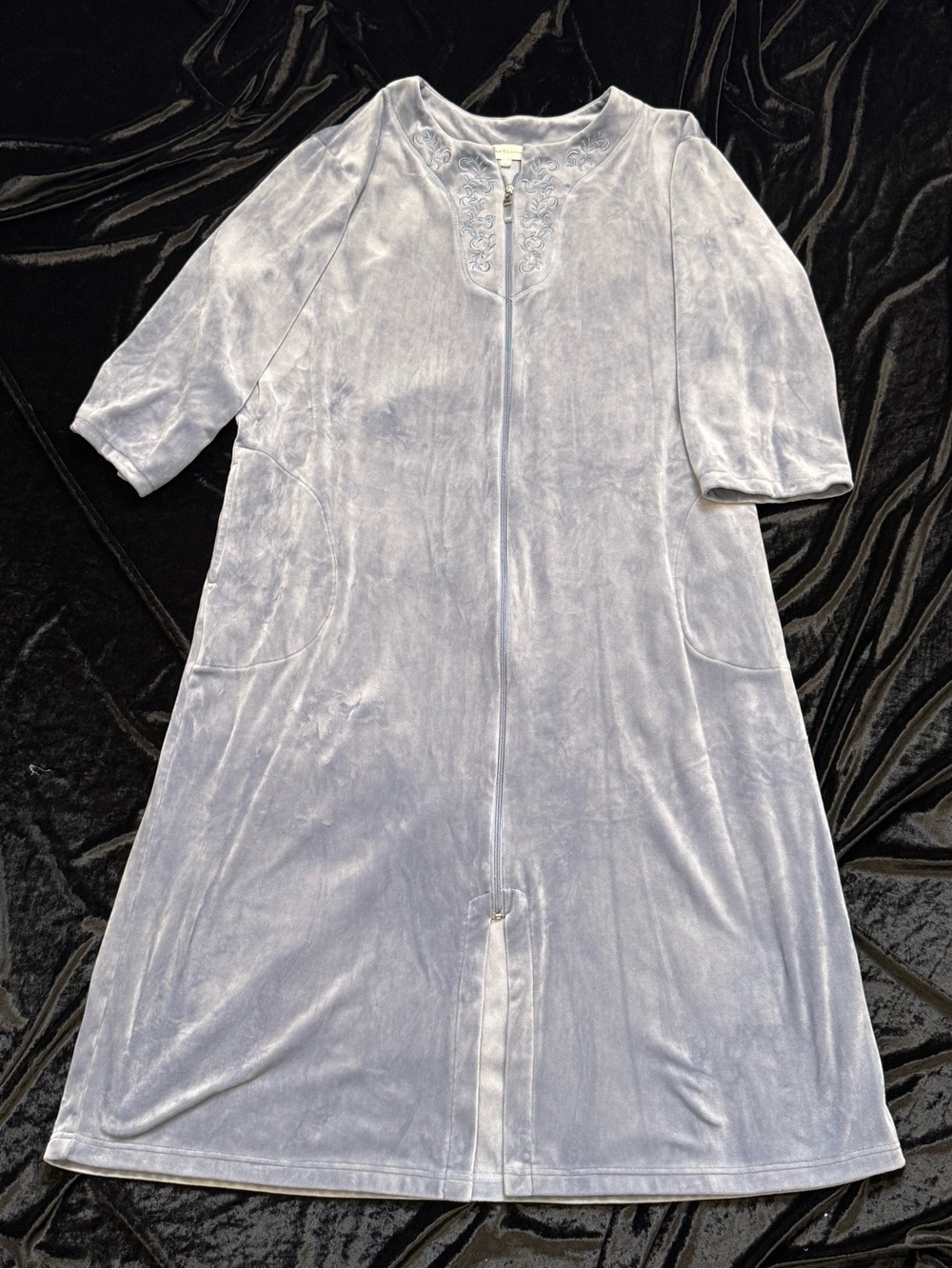 Miss Elaine Dusty Blue Velvet‎ Zip-Front Robe
